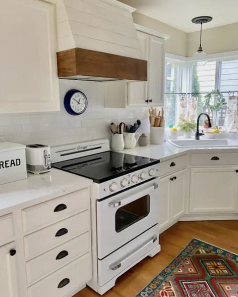 Farmhouse kitchen with vintage-style white stove